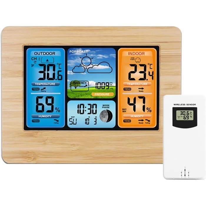 Vexloria Station MéTéO Sans Fil Avec Capteur ExtéRieur, ThermomèTre IntéRieur, HygromèTre IntéRieur Avec Affichage De La TempéRature, PréVisions MéTéOrologiques, Alarme, Version Améliorée Blanc