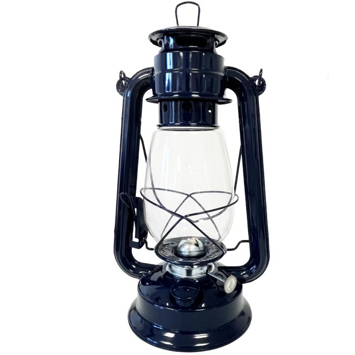 Lampe tempête bleu marine en métal 30 cm