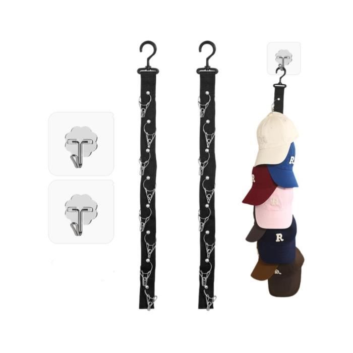 Porte Casquette - Pratique - 2 Pcs - Noir - Nylon Tissé - Crochet Autocollant Non Marquant