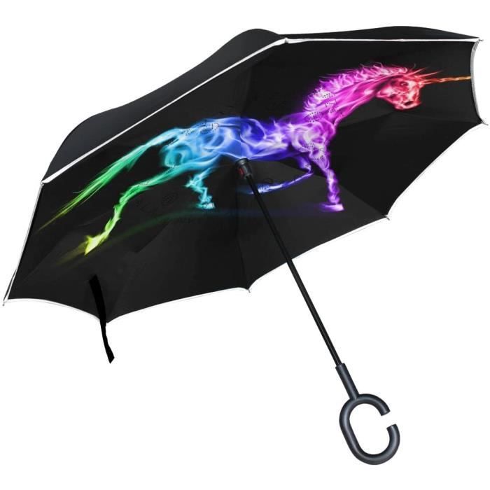pluie pour voiture ISAOA Grand parapluie inversé coupe-vent double couche parapluie noir et citrouille pour homme et femme poignée en forme de C utilisation en extérieur pliable