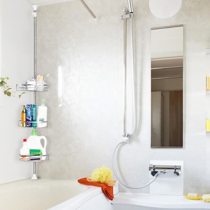 Etagere D Angle En Metal Etagere De Douche Telescopique Sans Percage Meuble D Angle Salle De Bains Cdiscount Bricolage