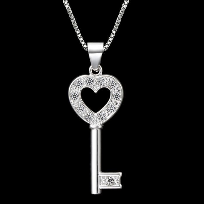 Collier Pendentif Femme Plaqué Or & Rhodium - Cœur En Zirconia - Chaîne 41-45cm