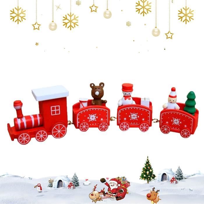 CDTrain de Noel, 4 Pièces Noël Bois Petit Train, Train Noël