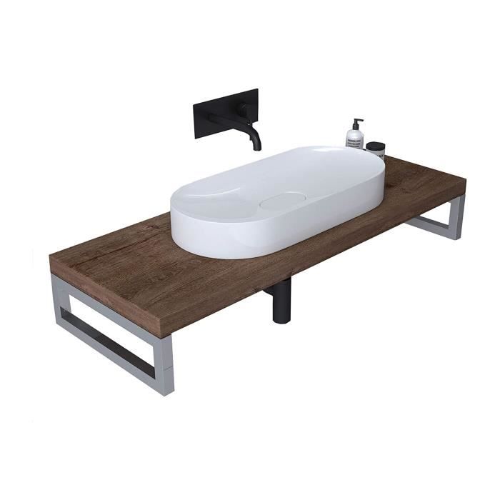 Mai & Mai Meuble sous vasque marron bois 50x100cm plan de travail pour salle de bain avec équerres en acier inoxydable