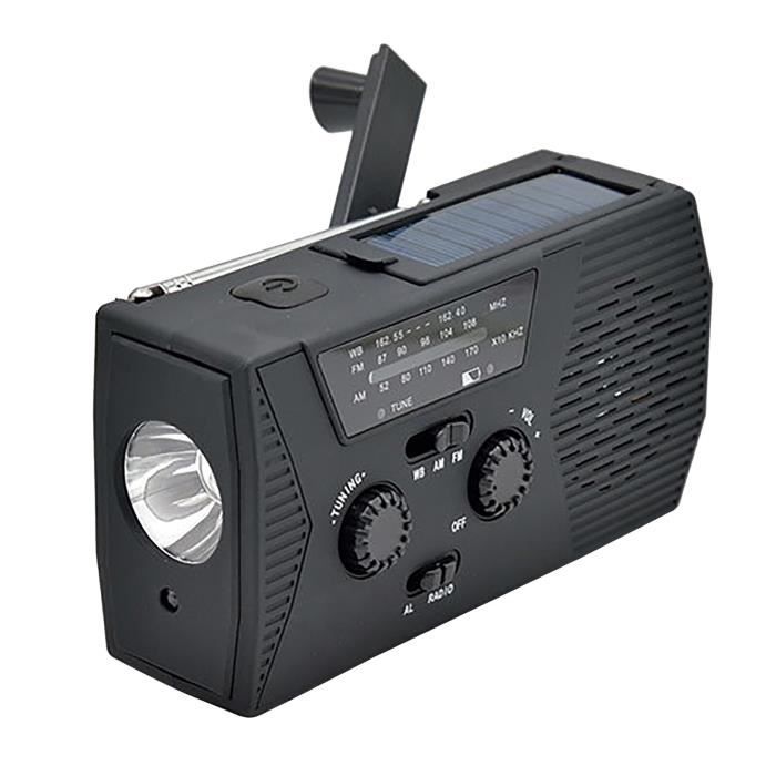 Radio Solaire à Manivelle Qoosea - AM/FM/WB, Batterie 4000mAh, Lampe LED, SOS, Recharge Solaire/dynamo/USB