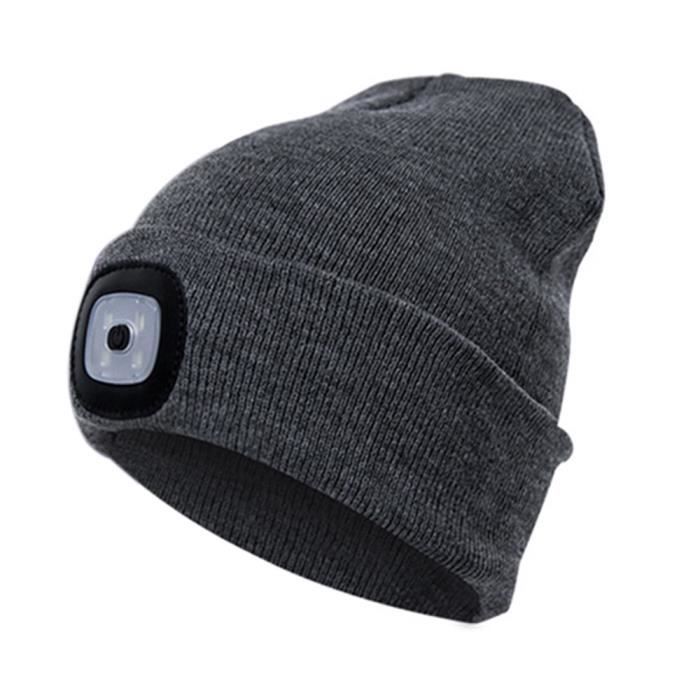 Grey -Chapeau tricoté unisexe intégré 4 pièces lumières Led automne hiver bonnet chaud lampe de poche dextérieur pour Campi