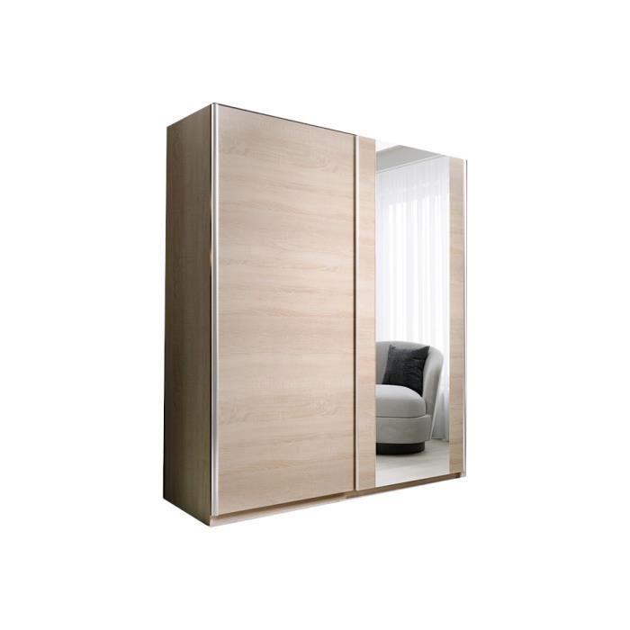 Armoire de chambre avec 2 portes coulissantes - tringle et étagères - Style contemporain-Sonoma - L 180 cm -PAXO 180