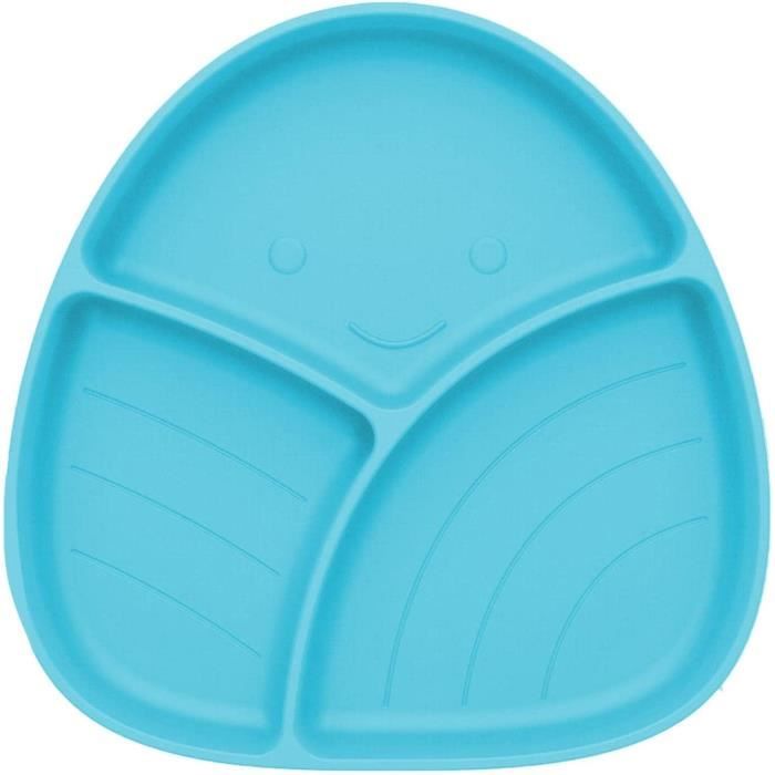 Assiette Bébé Silicone AntiDérapante - 3 Compartiments - Ventouse Forte - Lave-Vaisselle & Micro-Ondes - Crabe Vert-Thé
