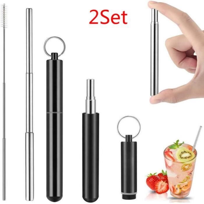 Lot De 4 Pailles Inox 304 Réutilisables - 2 Droites + 2 Coudées + Brosse - 31cm