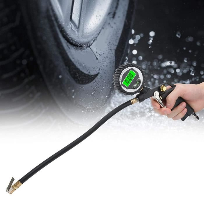 Manomètre Numérique Gonfleur Pneus 200 Psi - 4 Unités (PSI, Bar, KPa, Kg/cm²) - Écran LCD, Valve Purge - Pour Voiture, Moto, Vélo