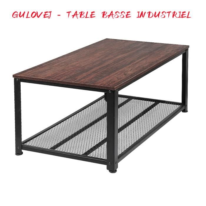 HUOLE Table basse Industriel avec 1 étagère Couleur vintage L 106 cm