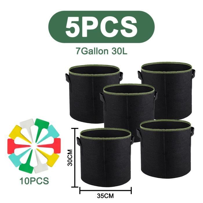 Lot De 5 Pots De Fleurs En Tissu Non Tissé Uhat – 1 Gallon (18x15 Cm), Poignées, Idéal Intérieur Et Jardin, Bordure Verte
