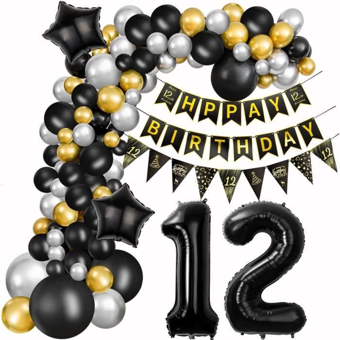 Ballon Chiffre 12 Ans Géant OR - 100cm - Pour Anniversaire, Décoration Fête