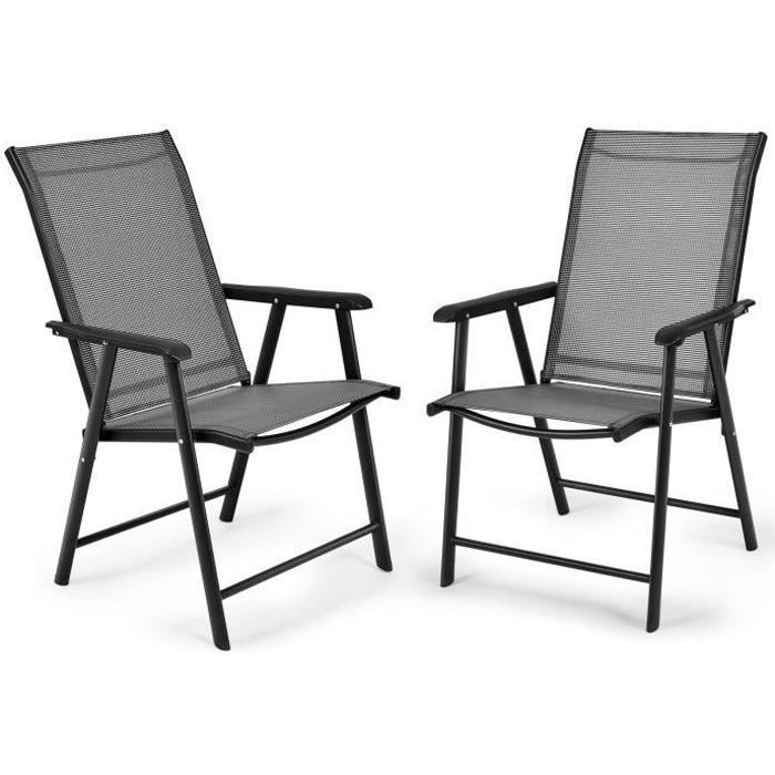 COSTWAY Lot de 2 Chaises de Jardin Pliantes avec Accoudoir Dossier Haut Cadre en Métal Charge 100 kg pour Extérieur Camping Plage