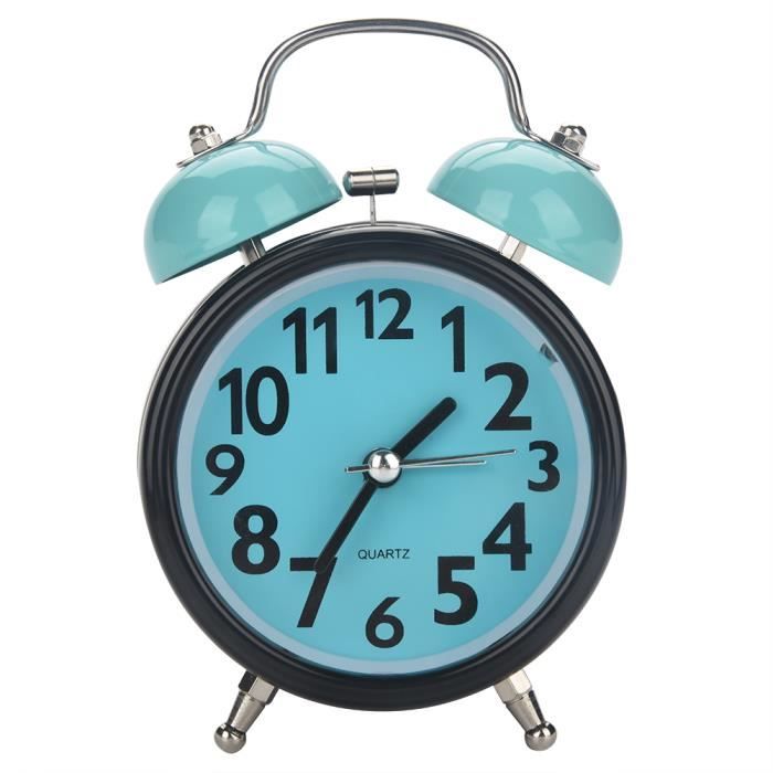 Réveil Matin Extra Fort Pour Gros Dormeurs – Double Cloche Vintage 4 Pouces, Cadran Coloré, Silencieux (sans Tic-tac), Avec Veilleuse (pile AA)