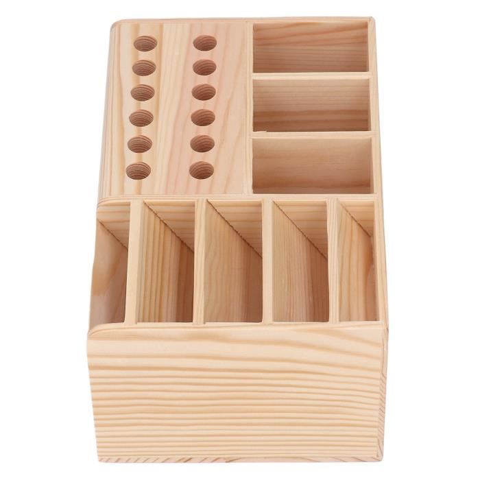 Boîte à Outils En Bois Pour Travail Du Cuir - 2 Fentes, 103 Trous, Organisateur Professionnel (26x22x10 Cm)