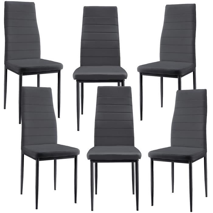 6 x Chaise de salle à manger (gris foncé) avec rembourrage cuir synthétique de grande qualité pour salle à manger / salle