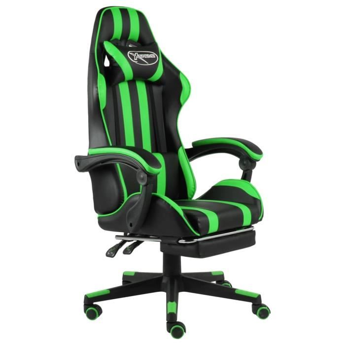 famirosa fauteuil de jeux vidéo avec repose-pied noir et vert similicuir-529