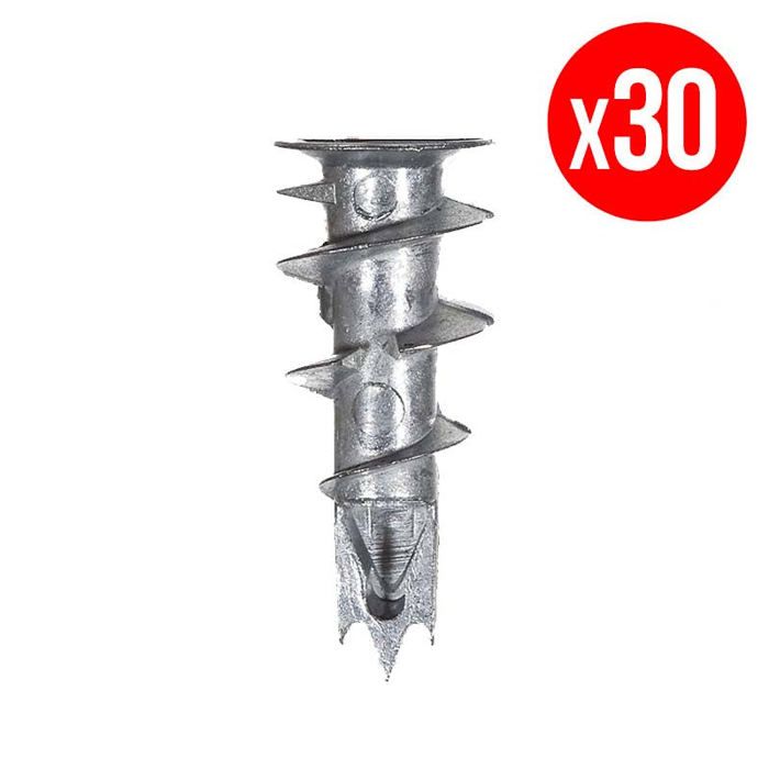 Sachet de 30 chevilles autoperceuses FISCHER 520181 métal GKM pour matériaux creux 35 mm