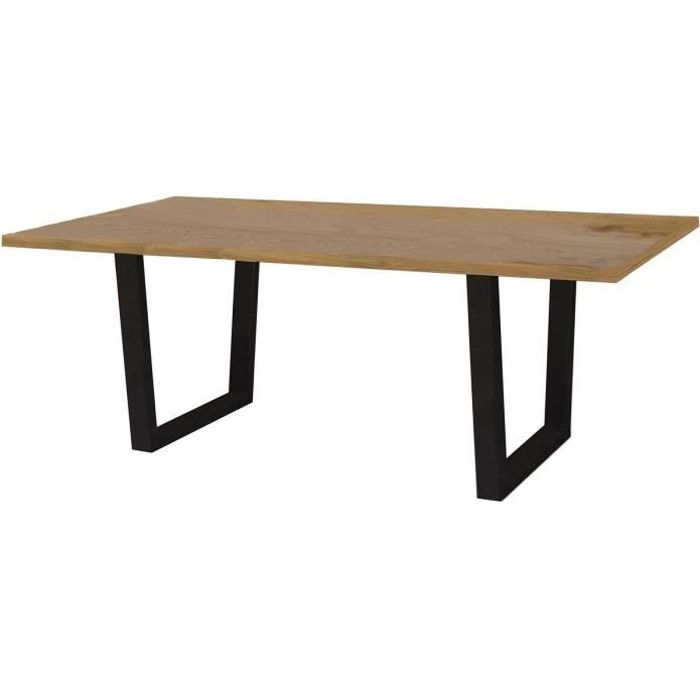 table repas - habitat et jardin - hollywood - chêne/noir - rectangle - 200 x 100 x 76 cm