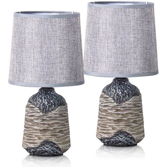 BRUBAKER - Lampe de table/de chevet - Lot de 2 - Design campagne/rustique - Hauteur 27,5 cm - Pied en Céramique/Brun