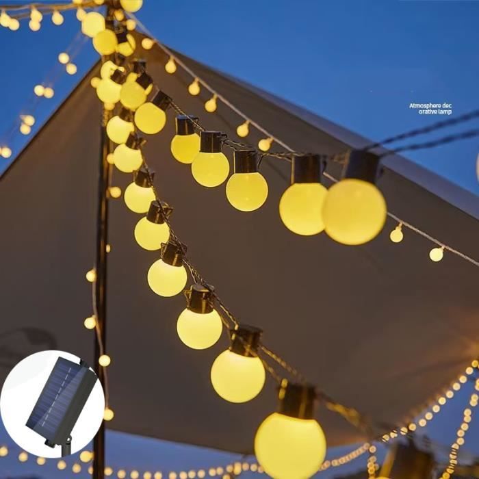 Guirlande solaire exterieur guirlande lumineuse Guinguette LED 5M 20 Ampoules Étanche 8 Modes pour Noël