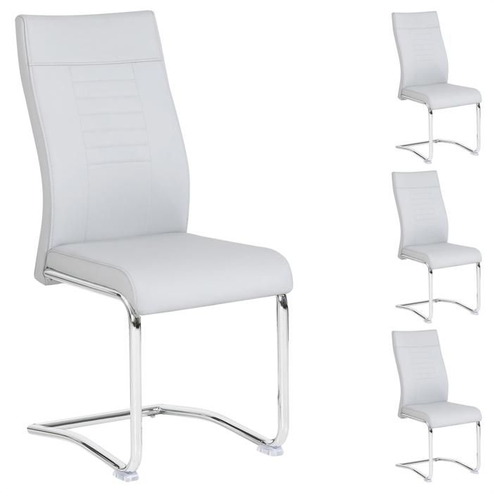 Lot de 4 chaises de salle à manger ou cuisine LOANO Chaise cantilever avec assise rembourrée et piètement en métal chromé Gris Lot de 4 chaises de salle à manger ou cuisine LOANO Chaise cantilever avec assise rembourrée et piètement en métal chromé Gris