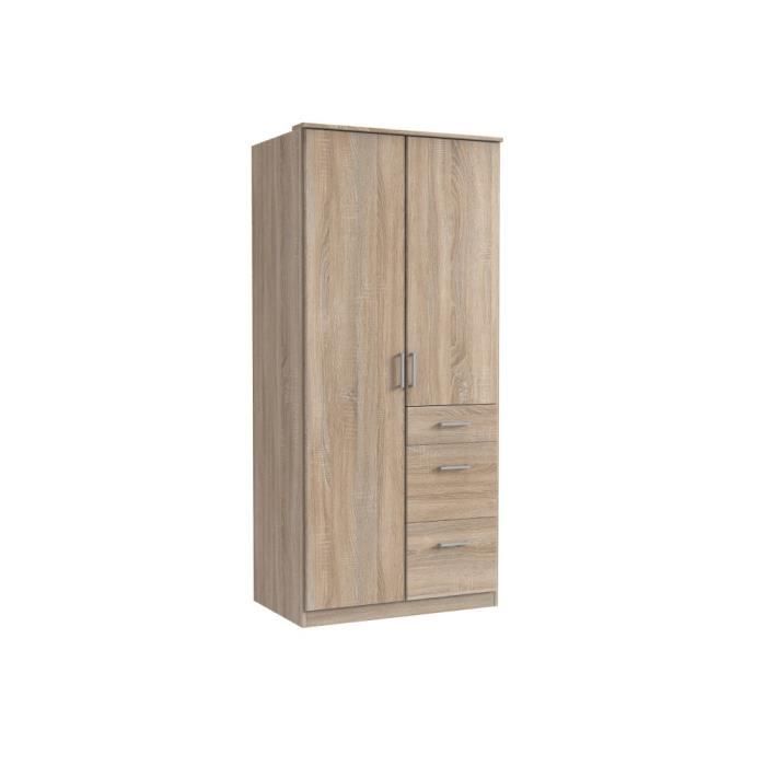 armoire rangement laval décor chêne 2 portes 3 tiroirs natural bois inside75