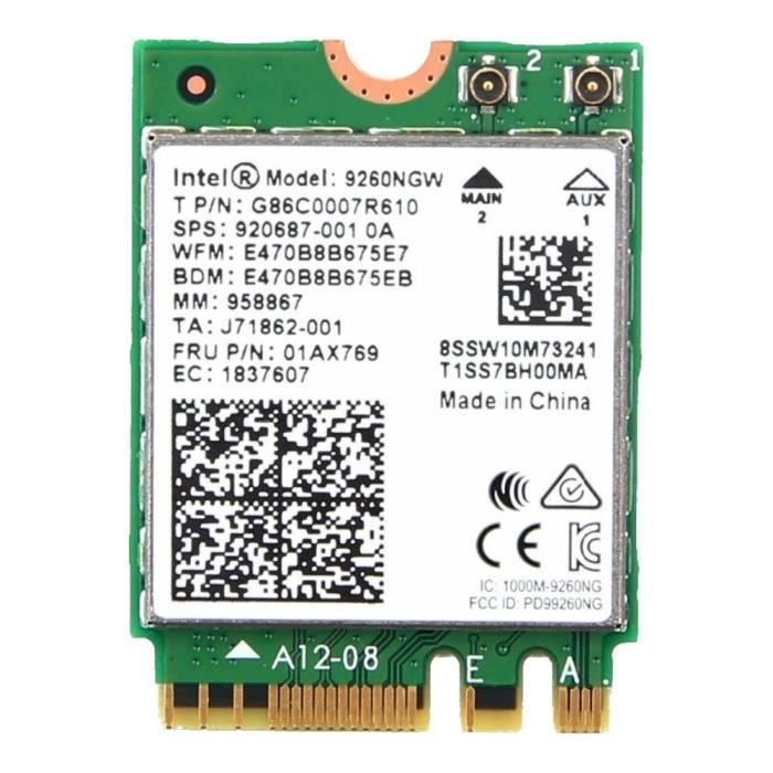 Carte WiFi 1.7Gbps Intel M.2 (AC-9260 NGW)
