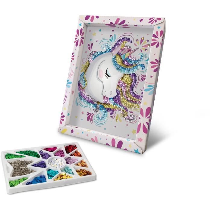 Kit loisir créatif - Licorne - Illustration avec sequins - Pour enfant à partir de 7 ans - Blanc