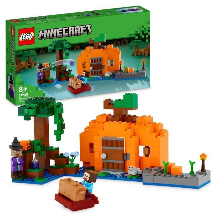 LEGO® Minecraft 21248 La Ferme Citrouille, Jouet de Maison avec Figurines Steve et Sorcière