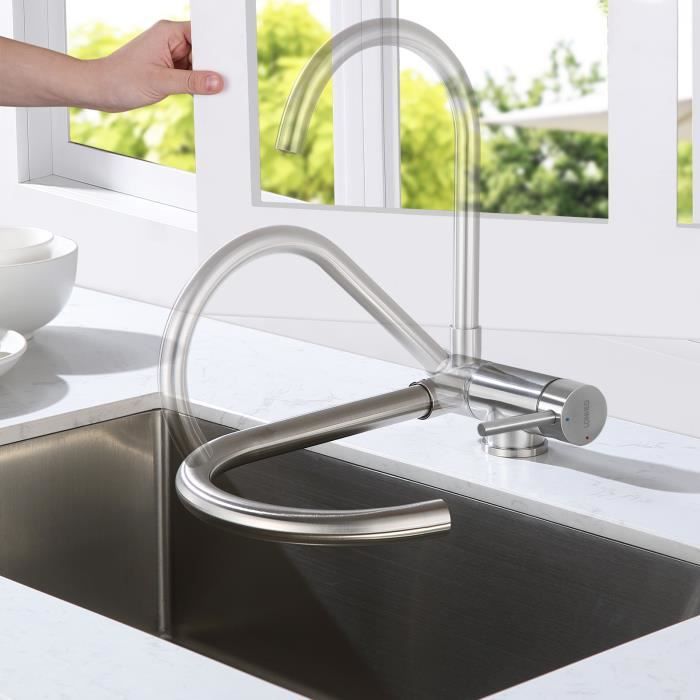 Lonheo Robinet de Cuisine Rabattable Mitigeur dévier Pivotant à 360° Robinetterie en Acier Inoxydable pour Évier contre fenêtre