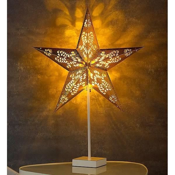Lampe décorative - LUNARTEC - Étoile lumineuse à LED - Doré - Blanc chaud - Piles AA