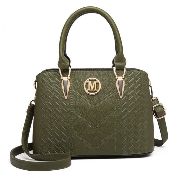 miss lulu sac à main simili cuir femme bandoulière galet avec logo m(vert)