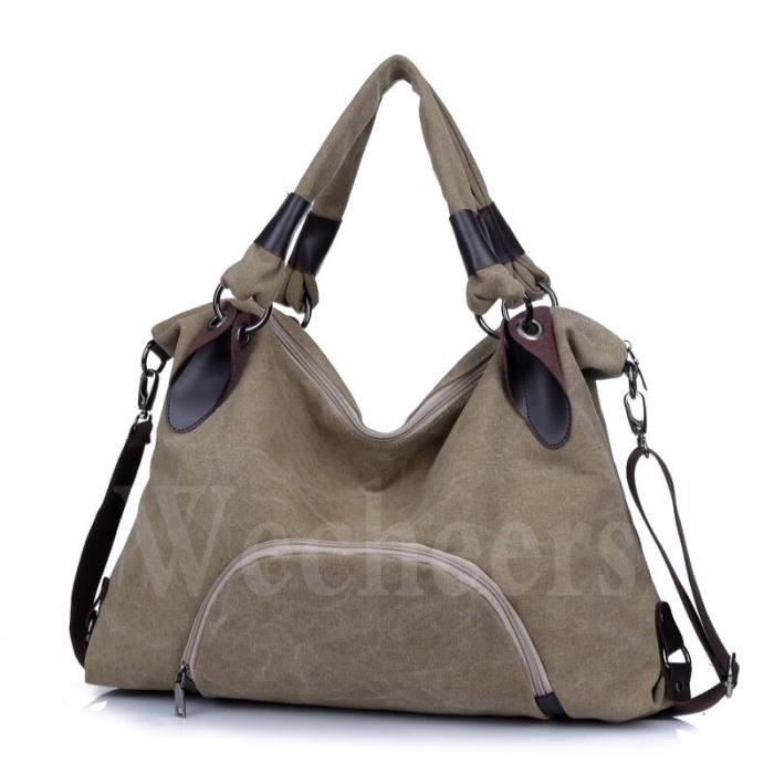 Sac à Main Vintage Paquetage - Toile Et Cuir, Couleur Vert Avocat/noir, Occasion