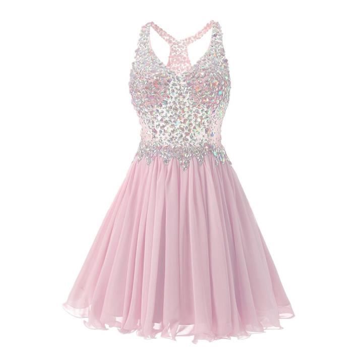 Robe De Soirée Femme Jeune Fille Courte Col V A Line Décoré Des Strass Et Pailleté Sexy Emilie Vogue