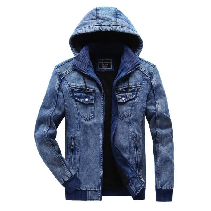 Veste Homme De Marque A Capuche Detachable Veste En Jean Veste Homme Plus De Velours Blouson Homme Bleu911 Cdiscount Pret A Porter