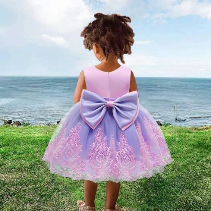 Robe En Dentelle Pour Bebe Fille Robe De Soiree Pour Tout Petits Bowknot Robe Tutu Avec Couvre Chef Mauve Mauve Cdiscount Pret A Porter