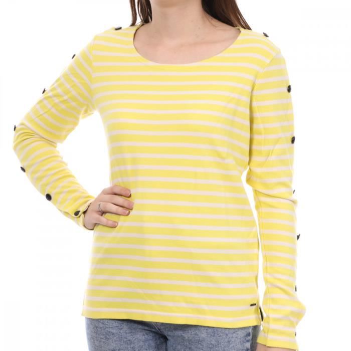 T Shirt Femme SCOTCH SODA Jaune a Rayures Manches Longues Col Rond Jaune Cdiscount Pret a Porter