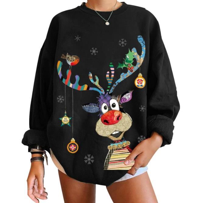 Pull de Noël Sweat Cadeaux Hiver Oversize Sweat Shirt Manches