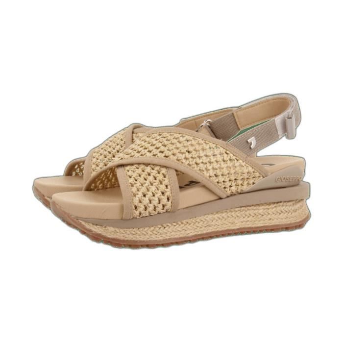 Sandales femme Gioseppo Rinxent Beige Decoupe croisee en resille de raphia Semelle en gomme Eva Beig Cdiscount Chaussures