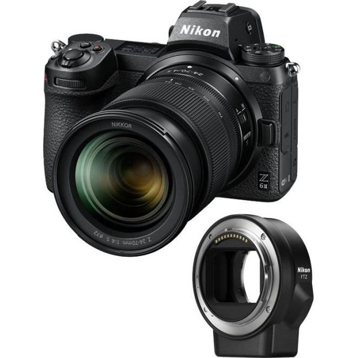 Appareil photo hybride plein format NIKON Z6 II + Z 24-70mm f/4 S - Noir - Garanti 3 ans + FTZ Adaptateur Appareil photo hybride plein format NIKON Z6 II + Z 24-70mm f/4 S - Noir - Garanti 3 ans + FTZ Adaptateur
