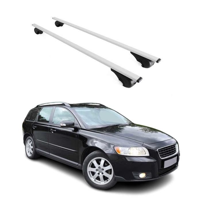 Barres De Toit Aluminium Noir Pour Volvo V50 2004-2012 - Pour Rails De Toit Surélevés - Aérodynamiques