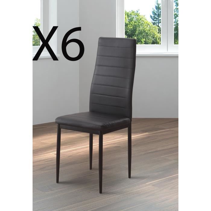 lot de 6 chaises de salle à manger en pu coloris noir avec pieds chromé noir - longueur 40,5 x profondeur 49 x hauteur 96 cm