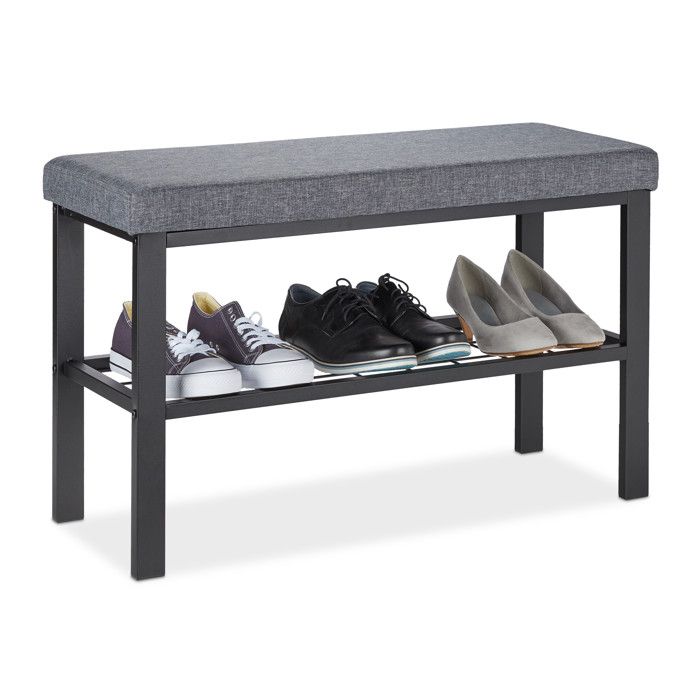 Relaxdays Banquette à Chaussures 1 Étagère Meuble d’Entrée avec Assise Matelassé HxLxP 50 5 x 81 x 32 cm Noir/Gris