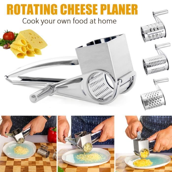 Râpe à fromage rotative, râpe à fromage parmesan avec 3 types de lames de  tambour, trancheuse à fruits/fromage, râpe mécanique pour cuisine, râpe à