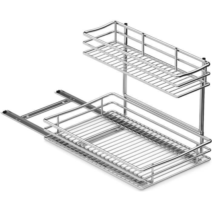Organiseur Coulissant 2 Niveaux Transparent – Pour Placard, Sous Évier, Salle De Bain | Séparateurs Réglables, Gain De Place