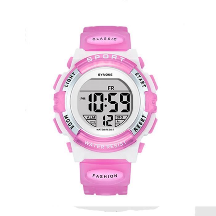 Montre enfant filles LED numérique multifonction mode rose