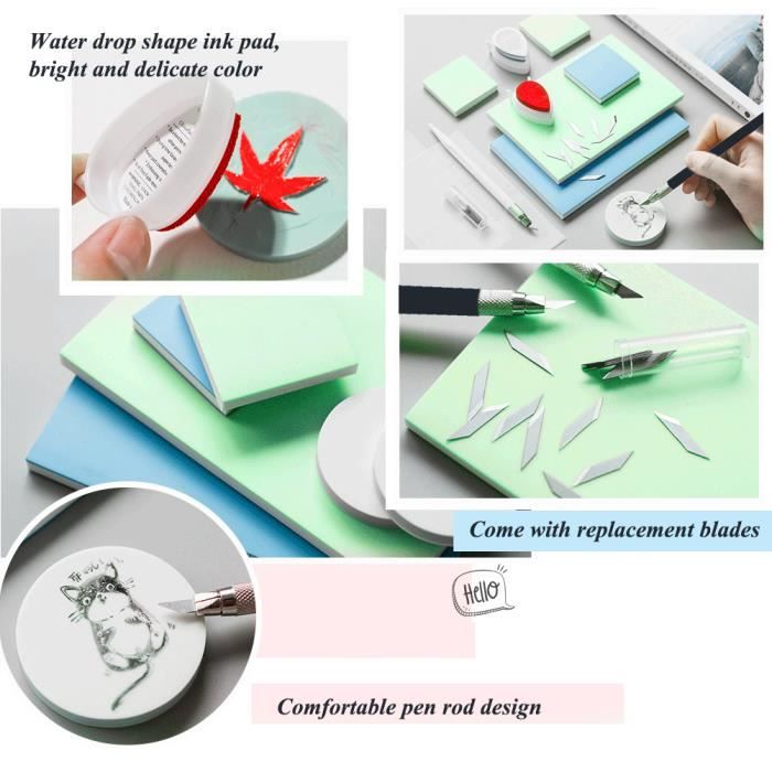 Bloc De Sculpture En Caoutchouc Pour Tampons - Idéal Pour Graver Polices, Motifs & Créations DIY (Vert Matcha)