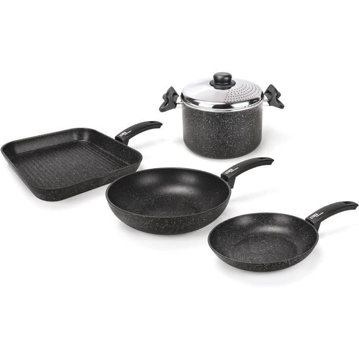 Moneta Etnea Set De 3 Poêles Anti-Adhésives Artech Stone Ultra - 20/24/28 Cm, Effet Pierre, Ultra Résistantes, Sans PFOA, Fabriquées En Italie